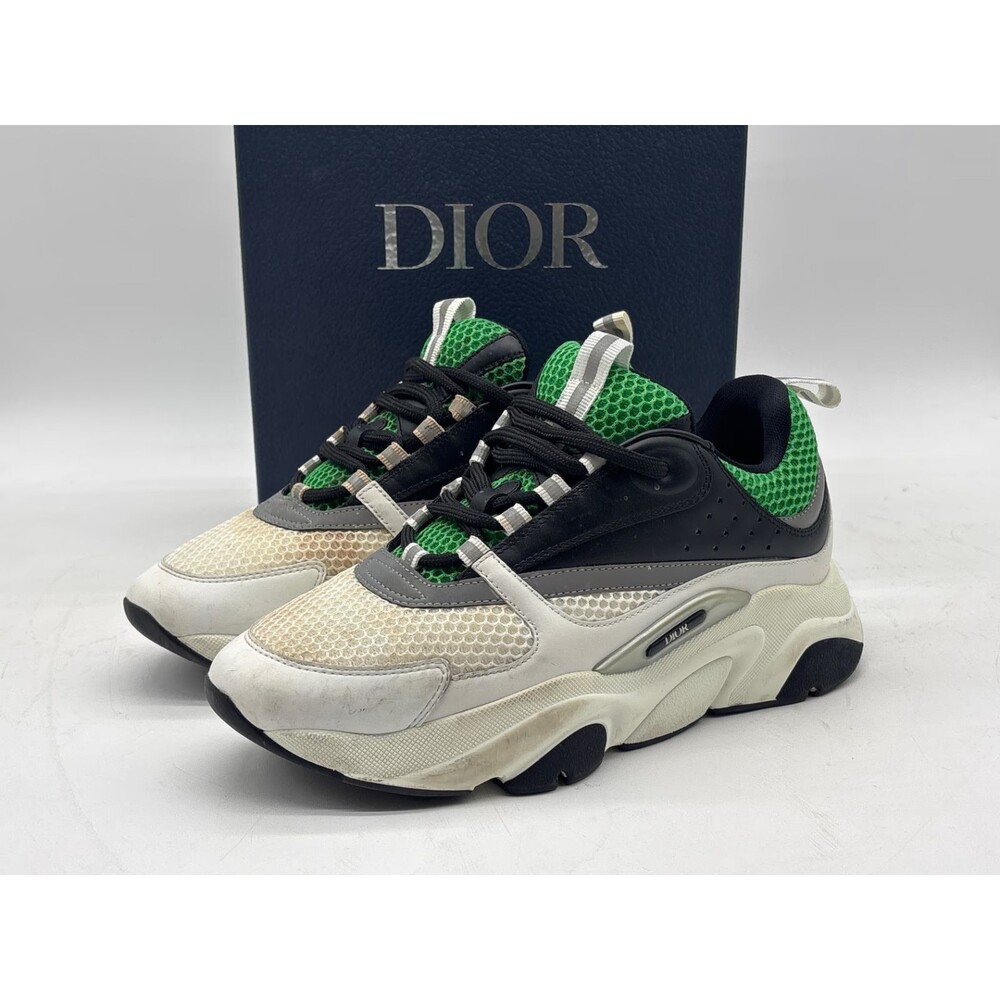 Dior B22 Sneakers White Black Green Calfskin Mesh Shoes Size 40 US 7 w/ Box